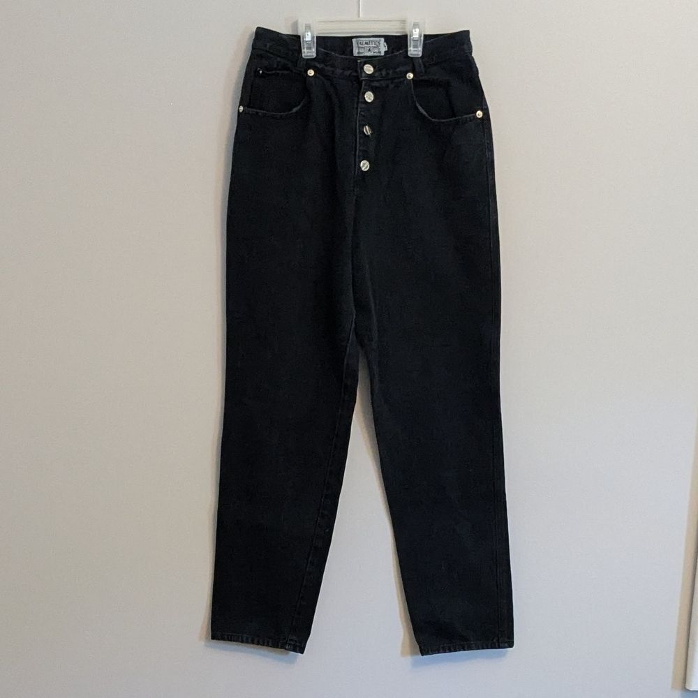 Vintage Palmetto's High Rise Black Denim Jeans Button Fly Tapered Leg Size 9